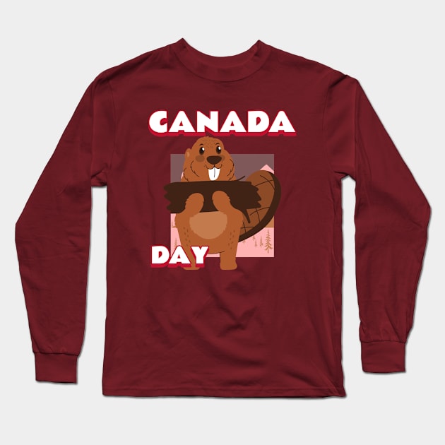 Canada Day Beaver Long Sleeve T-Shirt by Tip Top Tee's